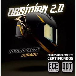 Casco Hax Integral Obsidian Negro Mate Oro Moto Certificado 2.0